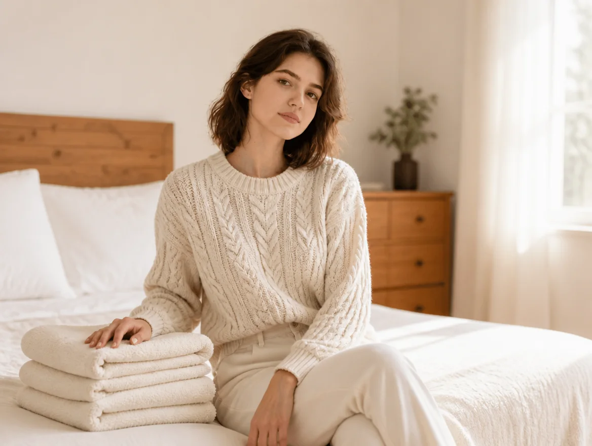 Cliente relaxando com toalhas e roupa de cama macias da Alna Commerce